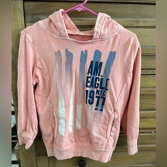 Vintage American Eagle Salmon Color 3/4 Sleeve Graphic Hoodie Women’s Size Small - Picture 6 of 14